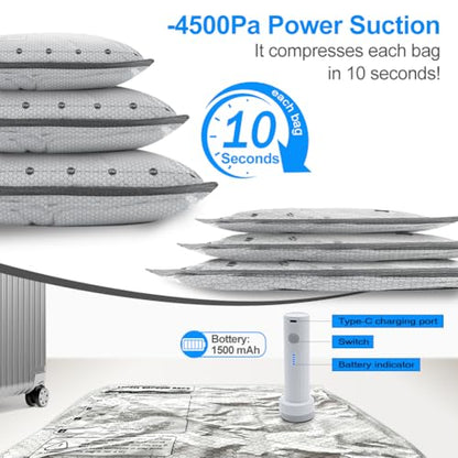 Vacuum Seal Bags 12-Pack with Wireless Pump, 4 Large/4 Medium/4 Sizes, Reusable Storage for Clothes Travel, Luggage & Suitcases, Portable Space Saver - size: 12 COMBO