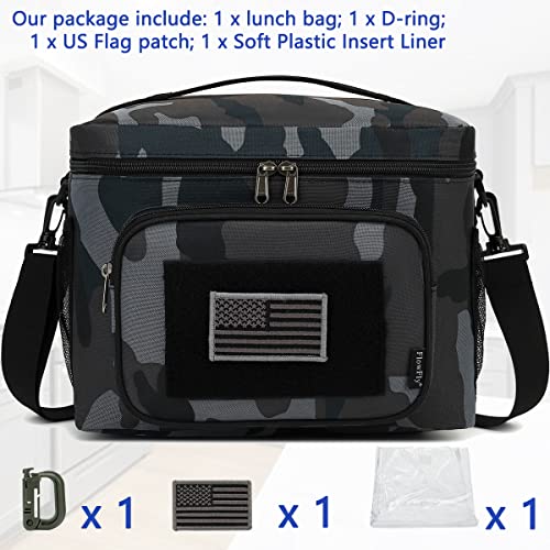 FlowFly Lunch Bag, Insulated Cooler, Thermal Lunch Box Tote with MOLLE/PALS Webbing, Adjustable Padded Shoulder Strap, for Tactical Men Women Adults and Boys Girls Kids (Black#Camo, Large) - color: Black#Camo, size: Large