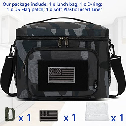 FlowFly Lunch Bag, Insulated Cooler, Thermal Lunch Box Tote with MOLLE/PALS Webbing, Adjustable Padded Shoulder Strap, for Tactical Men Women Adults and Boys Girls Kids (Black#Camo, Large) - color: Black#Camo, size: Large