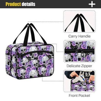 MNSRUU Hanging Toiletry Bags for Women Travel, Gothic Flowers and Skulls Toiletry Organizer Portable Travel Toiletry Bags Clear Wash Bags Makeup Bag Cosmetic Bag - color: Skulls 156