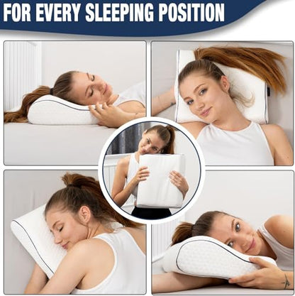 alkamto Travel & Camping Comfortable Memory Foam Pillow – Easy to Carry Portable Bag – Temperature Regulating Pillow Case (White Contour) - size: White Contour Travel