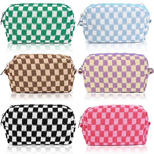 SOIDRAM 6 Pcs Checkered Makeup Bag Preppy Cosmetic Bag Bulk Pink Black Makeup Pouch Personalize Travel Toiletry Bag Organizer Cute DIY Makeup Brushes Storage Bag for Women - color: 6 Colors, size: 6 Pack