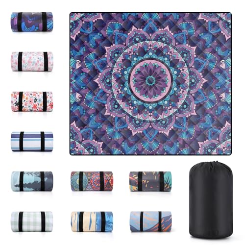60x80" Extra Large Picnic Blankets Waterproof Sandproof Couple Outdoor Beach Blanket Foldable Grass Park Lawn Concert Mat Summer Camping Essentials Rv Travel Vacation Accessories Festival Gift - color: Purple Mandala, size: 6'8" x 5' (Rectangular)