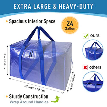 Moving Bags Heavy Duty Extra Large Storage Tote for Space Saving, Traveling Organizer, with Zippers & Strong Carrying Handles Alternative to Moving Boxes, Packing Supplies (Set of 6) - color: 6-package-Blue