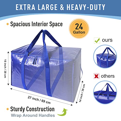 Extra Large Moving Bags Heavy Duty Totes for Storage Packing, Space Saving, Traveling, with Zippers & Strong Carrying Handles (Set of 8) - color: 8-package-Blue