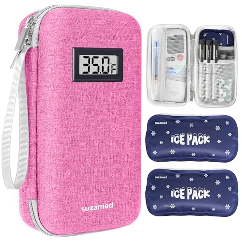 suzamed Insulin Cooler Travel Case,EVA Insulation Travel Medicine Kit with Temperature Display for Diabetes Care,Insulin Pen and Other Diabetic Supplies (Pink-Temp) - color: Pink