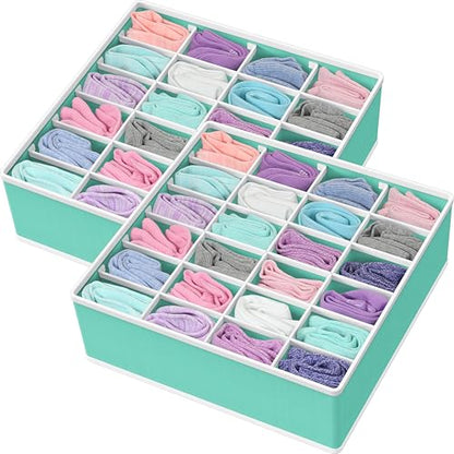 Simple Houseware 2 Pack Closet Sock Organizer, 24 Cell Drawer Divider, Turquoise - color: Turquoise, size: 2 Pack