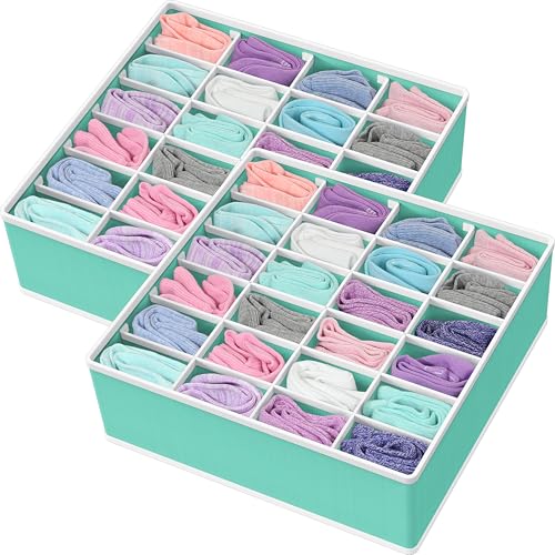 Simple Houseware 2 Pack Closet Sock Organizer, 24 Cell Drawer Divider, Turquoise - color: Turquoise, size: 2 Pack