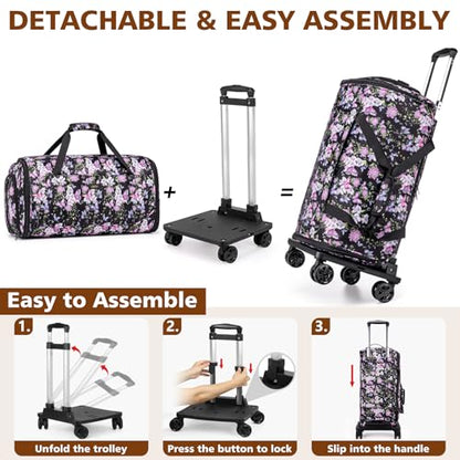 Rolling Garment Bags for Travel - Carry on Convertible Garment Duffle Bags with Wheels for Men Women, 4 in 1 Large Travel Duffel Bags with Shoes Compartment Hanging Suit Dress Weekender Bag 4pcs Set - color: Purple Black