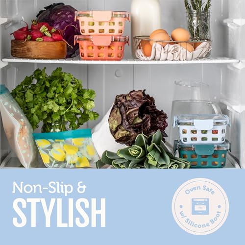 Ello Duraglass 3.4 Cup Meal Prep Sets 10Pc, 5 Pack Set- Glass Food Storage Container with Silicone Sleeve and Airtight BPA-Free Plastic Lids, Dishwasher, Microwave, and Freezer Safe, Halogen Blue - color: Halogen Blue with Sleeve