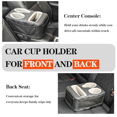 Auto Center Console Cup Holder Organizer, Universal PU Leather Armrest Storage Box with Tissue Holder & Side Pockets, Multi-use for Car Front/Back Seat, Truck, RV, Boat
