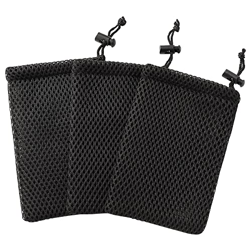 uxcell Nylon Mesh Drawstring Bag, 5 x 3.5 Inch Small Storage Pouch String Bags for Mini Stuff MP3 Charger Earphone Key, 3pcs Travel Kit Organizer for Lipstick Cosmetic Jewelry, Black