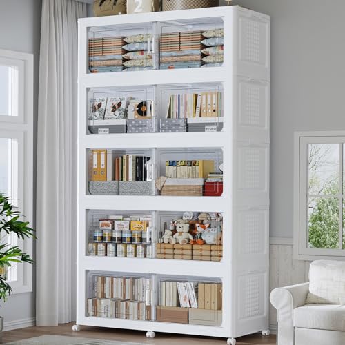 250GAL Extra Large Storage Bins with Lid, 1000Qt Stackable Closet Organizers and Drawers, Collapsible Storage Bins with Wheels, Folding Containers for Home, Kitchen Office, 5Pack White - color: White, size: 50Gal-5Pack
