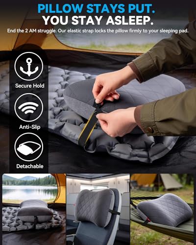 Hikenture Camping Pillow with Removable Cover - Ultralight Inflatable Pillow for Neck Lumbar Support - Upgrade Backpacking Pillow - Washable Travel Air Pillows for Camping, Hiking, Backpacking - color: Grey