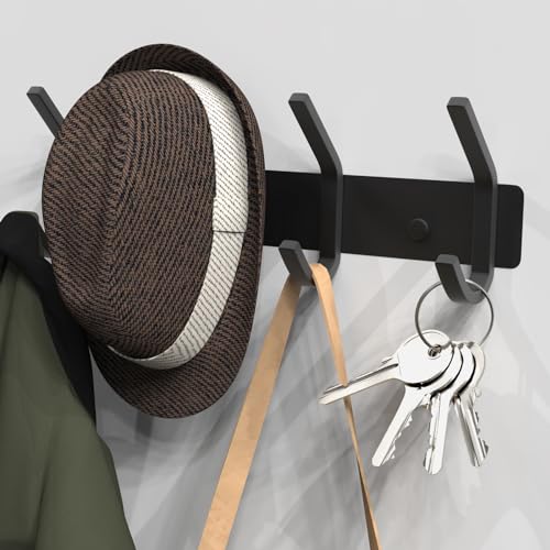 VAEHOLD Wall Hooks, Heavy Duty Aluminum Towel Hooks for Hanging Coat, Hat, Key, Clothes, Closet Hook Wall Mount for Kitchen, Bathroom, Office (“C“ Shape Coat 4 Hooks 1 Pack) - color: Black, size: “C“ Shape 4 Hooks 1 Pack