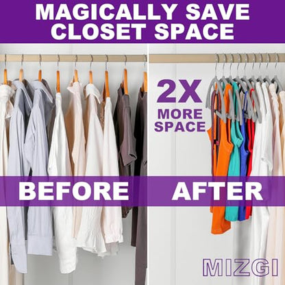 MIZGI Premium Velvet Hangers 50-Pack,No Shoulder Bump Hangers W/Tie Bar Ultra Thin Space Saving Non Slip Hanger Heavy Duty Felt Rounded Clothes Hanger for Sweaters,Coat,Jackets,Pants,Shirts - color: Gray