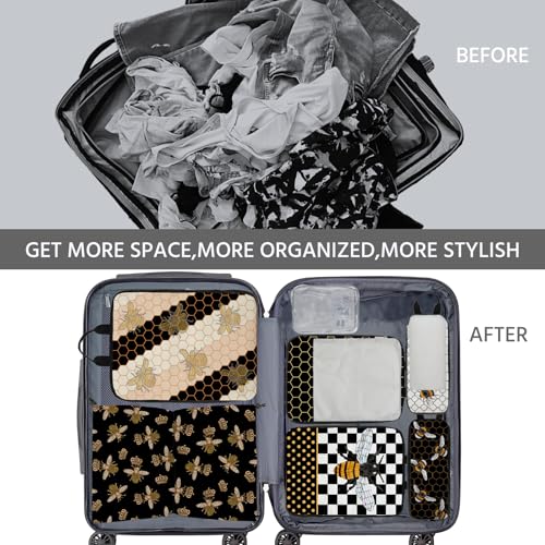 7 Pcs Compression Packing Cubes for Travel, Waterproof Suitcase Luggage Backpack Organizer with Toiletry Bag Travel Essentials for Women/Men-Bees - color: Black-Bees