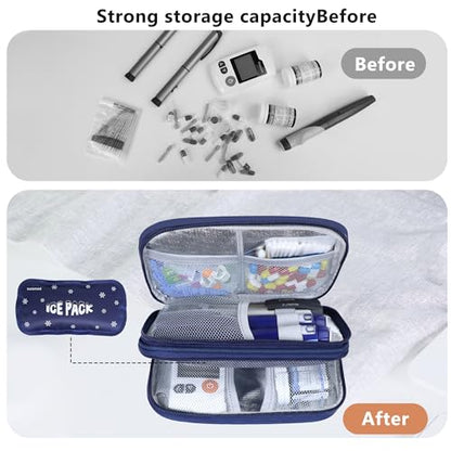 suzamed Insulin Cooler Travel Case, Double Layer Medicine Kit Diabetes Travel Case, Portable Medicine Organizer with 2Pack 150g Ice Pack TSA Approved for Insulin Pens Diabetic Supplies (Blue) - color: Blue