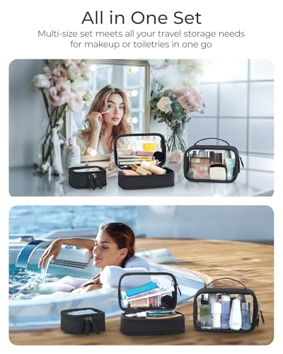 BAGSMART Clear Makeup Bag - TSA Approved Toiletry Bag with Handle Large Opening, Water-Resistant Durable PVC Clear Toiletry Bags for Traveling Travel Essentials (Pink) - color: Blush Pink, size: Medium
