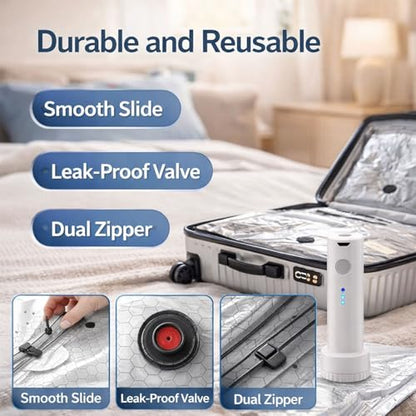 Max-Compression Travel Kit for Luggage with Rechargeable Pump, Travels Vacuum Compression Bags Reusable Vacuum Seal Bags for Luggage and Suitcase Space Saver (15 Combo Travel Size)