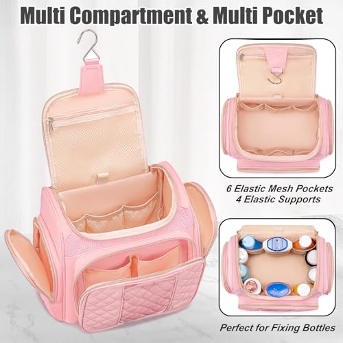 Large Toiletry Bag for Women Men,Bathroom Bag,Water Resistant Shower Bag,Makeup Bag,Toiletry Bags for Traveling,Hanging Toiletry Bag with Transparent Waterproof Phone Pocket (Pink) - color: Pink