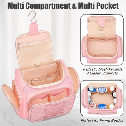 Large Toiletry Bag for Women Men,Bathroom Bag,Water Resistant Shower Bag,Makeup Bag,Toiletry Bags for Traveling,Hanging Toiletry Bag with Transparent Waterproof Phone Pocket (Pink) - color: Pink