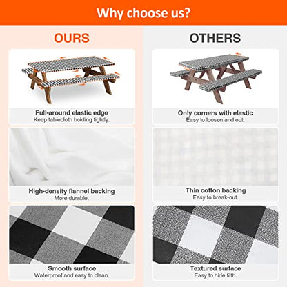 8ft Picnic Table and Bench Cover, Camping Essentials RV Gear, 96 in Waterproof Windproof Outdoor Elastic All Around Tablecloth, Fitted Rectangle Tables and Seats, Black-White Checkered - color: Black-white Checkered, size: 96"
