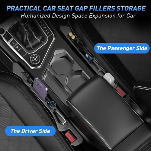 Car Seat Gap Filler 2Pack, Inserts Between Seats Console with Organizer Storage Upgraded Phone Holder Car Side Seat Gap Fillers Cars Front Seats Fill Plug Car Essentials for Vehicle SUV Truck (Black) - color: Black