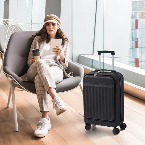Merax Luggage Sets Front Opening, 2 Piece Hardshell Suitcase with Spinner Wheels and Bags,Lightweight Carry on Luggage with USB Port,20+24,Black - color: Black, size: 2 Piece(20+24+Bag）