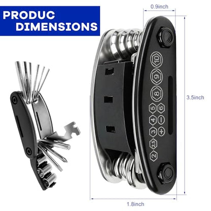 16-in-1 Motorcycle Bike Repair Tool, Foldable Bicycle Maintenance Tool with Screwdriver & Hex Wrenches, Portable Multitool Maintenance Set for Motorcycle Mountain Bike Scooter