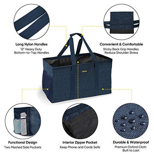 BALEINE Extra Large Utility Tote Bag with Reinforced Wire Frame, Reusable Grocery Bag for Shopping, Picnic (Blue, 22''x12''x10'') - color: Blue, size: 22''x12''x10''
