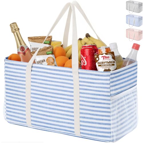 Lifewit Extra Large Tote Bag, Reusable Grocery Bags with Metal Wire Frame and Handles, Standing Utility Foldable Shopping Bags for Storage, Picnics, Beach, Laundry, Car, 46L, 1 Pack, Blue - color: Blue
