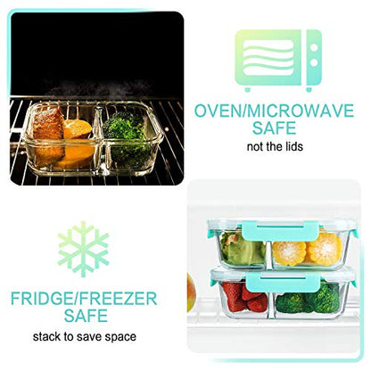 [5-Pack,36 Oz]Glass Meal Prep Containers 2 Compartments Portion Control with Upgraded Snap Locking Lids Glass Food Storage Containers, Microwave, Oven, Freezer and Dishwasher (4.5 Cups, Green) - color: Green
