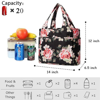 Extra Large Insulated Lunch Tote Bag for Women Men, Leakproof Cooler Lunch Box Shoulder Purse with Side Pockets for Work - Grey - color: Gray