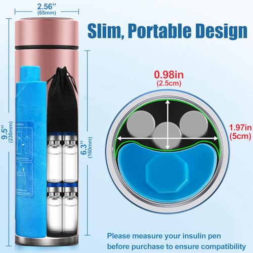 60H Insulin Cooler Travel Case TSA Approved, Portable Medication Cooler for 2-3 Insulin Pens or Vials, Double-Layer Vacuum Insulated Diabetic Travel Case with Reusable Ice Packs (Rose) - color: Elegant Rose