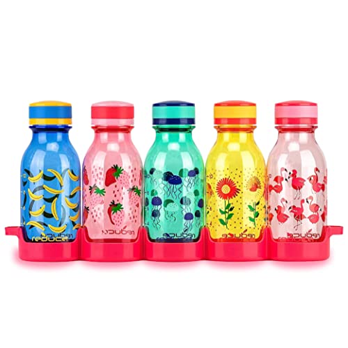 REDUCE WaterWeek 14 oz Tritan Reusable Water Bottles - Includes 5 Leak Proof Bottles and Fridge Tray - BPA Free and Dishwasher Safe - color: Berry, size: 14 Ounces