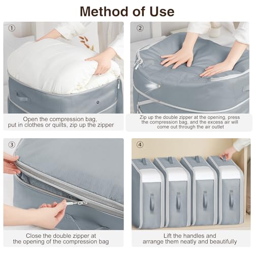 Homsorout 4 Pack Compression Storage Bags - 110L Large Capacity Comforter Storage Bag, 3-Layer Washable Ultra Space Saving Self Compression Organizer Space Bags for Blanket, Sweater, Sheet, Light Gray - color: Light Gray, size: 110L-4 Pack