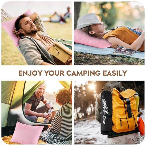 Small Shredded Memory Foam Pillow, Camping Pillow Travel Pillow - Compressible Medium Firm, Breathable Cover, Ideal Backpacking Hiking, Airplane and Car (Apricot Pink, L) - color: Apricot Pink, size: L-23 X 16 Inch