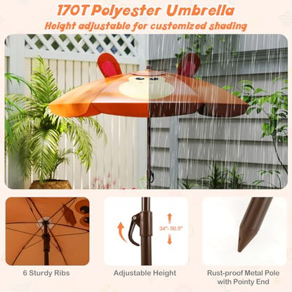 HONEY JOY Kids Picnic Table, Animal Themed Toddler Outdoor Table and Chair Set, 2 Folding Chairs & Removable Umbrella, Children Outdoor Furniture for Backyard Patio Garden (Brown Monkey) - color: Brown Monkey