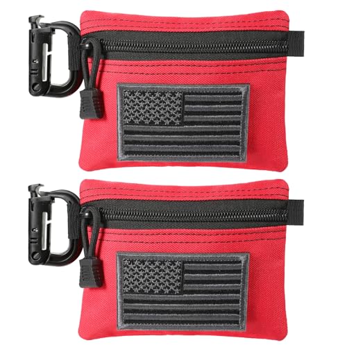 FRTKK 2 Pack Tactical Compact EDC Pouches Military Molle Utility Pouch Accessories Organizer Pouch Coin Purse Keychain Pocket Credit Card Holder Waist Pack - color: red 3