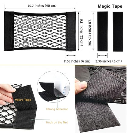 2pcs Cargo Net Car Storage Net - Stretchable Mesh Pocket Net Magic Tape Universal Mesh Car Accessories Interior Organizer (M) - size: M-15.7 x 9.8Inch(40 x25cm)