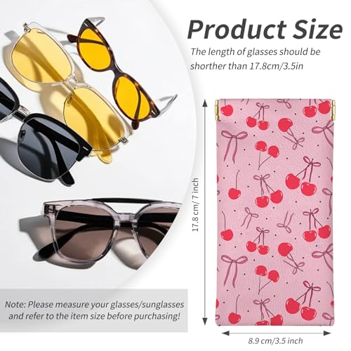 Glasses Case Soft, Eyeglass Cases for Women Portable Squeeze Top PU Leather 2 Pack Glasses Pouch with Cleaning Cloth - color: 2pcs Cherry Bow