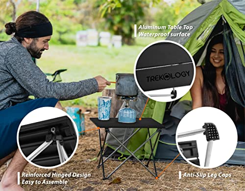 TREKOLOGY Small Camping Table - Beach Table that Fold Up - Lightweight, Foldable, Potable Folding Small Outdoor Table - for Camp, Hiking, Campers & Summer Outing Trip - color: Obsidian Black