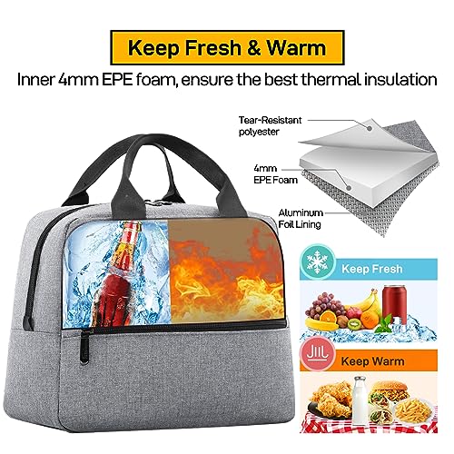 HOMESPON Insulated Lunch Bag for Women Men Lunch Box Cooler Lunch Tote for Work Picnic (Grey) - color: Gray
