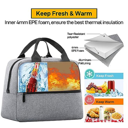 HOMESPON Insulated Lunch Bag for Women Men Lunch Box Cooler Lunch Tote for Work Picnic (Grey) - color: Gray