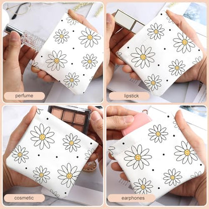 2Pcs PU Leather Small Squeeze Coin Purse Pouch Mini coin Bag Unique And Cute Wallet Cosmetic Bags Change Bag For Women Girls Men （Black Flower - color: Black Flower