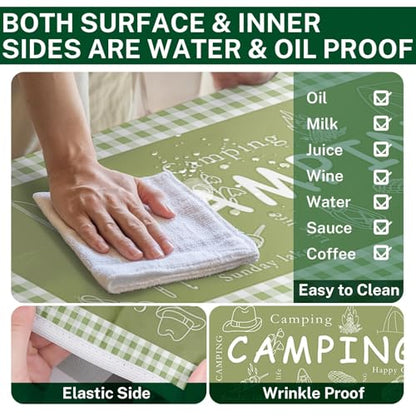 Picnic Table Cover with Bench Covers Elastic Edges, Green Camper Fitted Table Cover, Outdoor Patio Camping Essentials 72 Inch 3PCS, Waterproof Camping Fitted Tablecloth with Drawstring Bag - color: Green, size: 72in