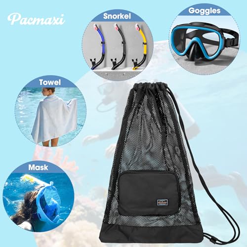PACMAXI Snorkel Gear Bag Mesh Drawstring Backpack, Lightweight Snorkeling Equipment Bag for Mask, Snorkel, Goggles, Towel, Swim Gear – Breathable Beach Mesh Storage Bag