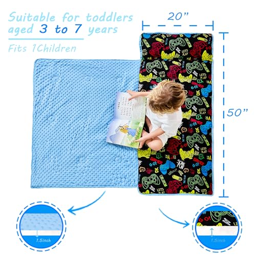 Lasoftan Toddler Nap Mat with Pillow and Blanket, Extra Large Rolled Napping Mats,Slumber Bags for Boys Girls,Kids Sleeping Bag for Daycare, Preschool Travel Camping - color: Game Console