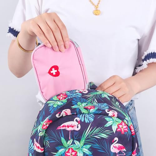 Portable Mini First Aid Pouch, Empty Travel Medicine Bag Double Zippers Handy Pills Pocket for Travel Home, Small Size (Pink) - color: Pink